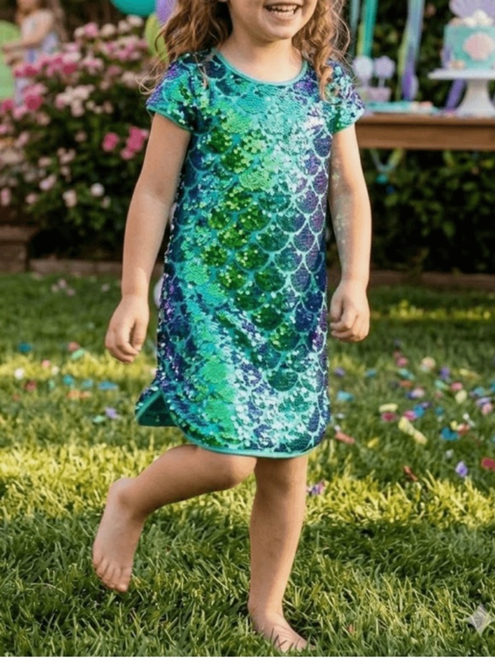 Disney Princess Ariel Couture Little Mermaid Ariel Teal Green Sequin Dress 3